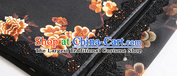 China Classical Shanghai Rich Woman Cheongsam Traditional Minguo Young Mistress Black Silk Qipao Dress