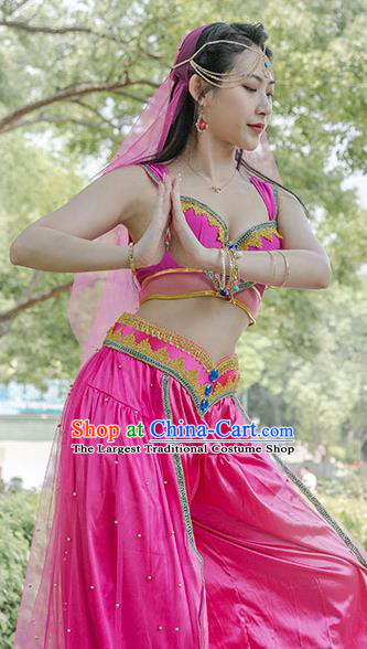 Indian Bollywood Princess Jasmine Rosy Top and Pants Folk Dance Performance Clothing Belly Dance Uniforms