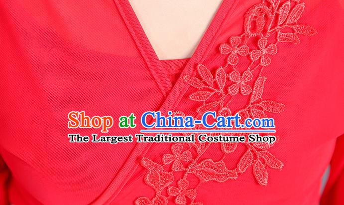 China Classical Dance Performance Red Chiffon Dress Umbrella Dance Training Clothing