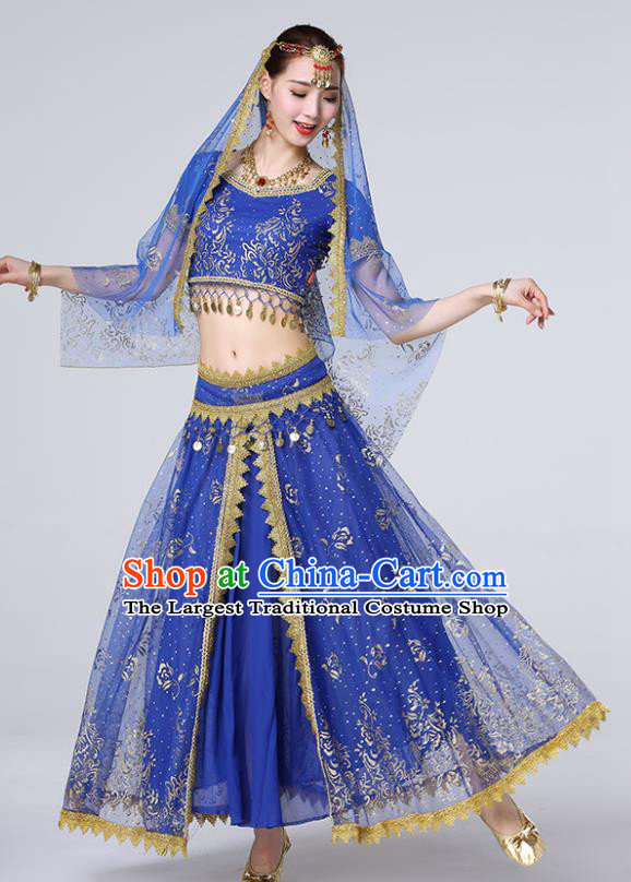 Indian Belly Dance Uniforms Bollywood Tianzhu Lady Royalblue Blouse and Skirt Dance Performance Clothing