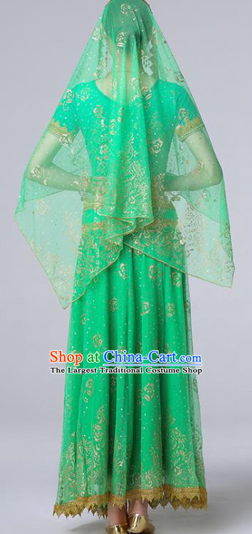 Indian Bollywood Dance Performance Clothing Belly Dance Uniforms Tianzhu Princess Green Blouse and Skirt