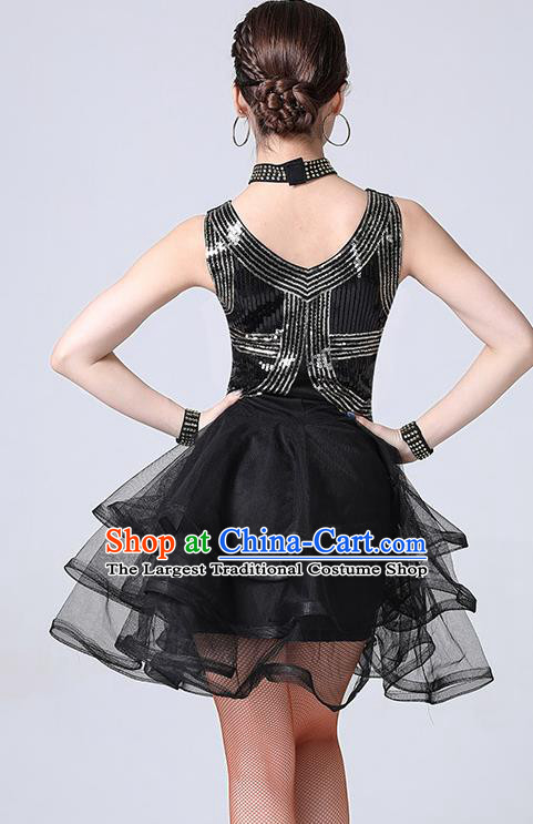 Top Modern Show Dancewear Latin Dance Black Bubble Dress Stage Performance Sexy Fashion Clothing