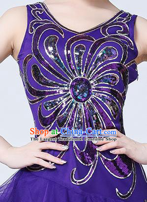 Top Latin Dance Purple Bubble Dress Stage Performance Competition Dancewear Modern Rumba Dance Clothing