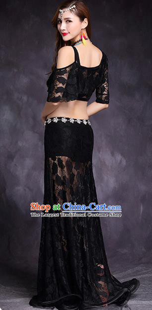Professional Belly Dance Stage Performance Costume Indian Raks Sharki Black Lace Top and Skirt Asian Oriental Dance Uniforms