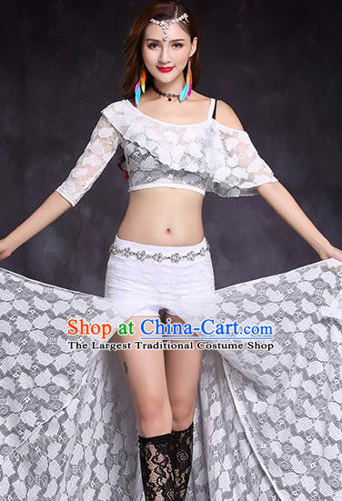 Professional Asian Oriental Dance Uniforms Belly Dance Stage Performance Costume Indian Raks Sharki White Lace Top and Skirt