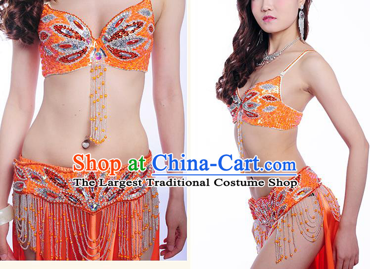 Asian Oriental Dance Orange Bra and Skirt Uniforms Professional Belly Dance Performance Costume Indian Raks Sharki Dancewear