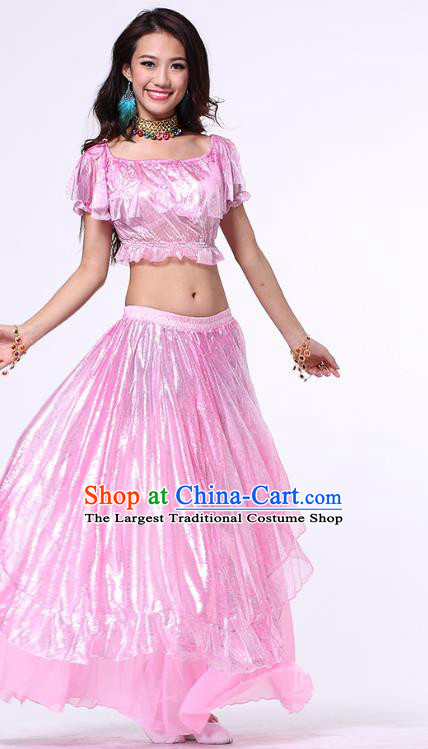 Indian Oriental Dance Pink Blouse and Skirt Belly Dance Costumes Asian Raks Sharki Dancewear