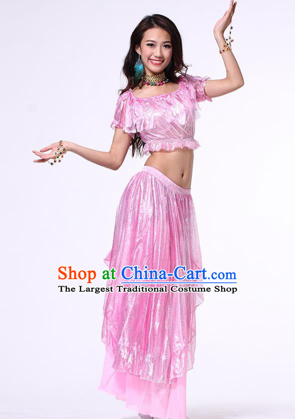 Indian Oriental Dance Pink Blouse and Skirt Belly Dance Costumes Asian Raks Sharki Dancewear