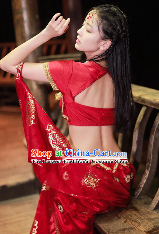 Asian Bollywood Performance Clothing Indian Jasmine Princess Red Sequins Blouse and Skirt Traditional Belly Dance Uniforms