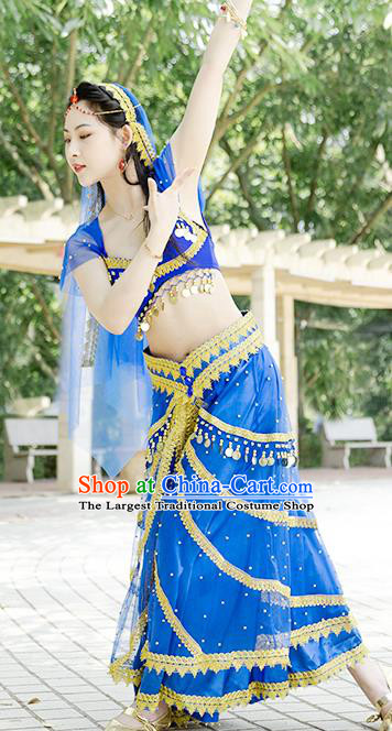 Indian Dance Performance Top and Skirt Belly Dance Royalblue Uniforms Asian Bollywood Jasmine Princess Clothing