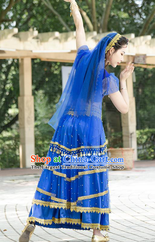 Indian Dance Performance Top and Skirt Belly Dance Royalblue Uniforms Asian Bollywood Jasmine Princess Clothing