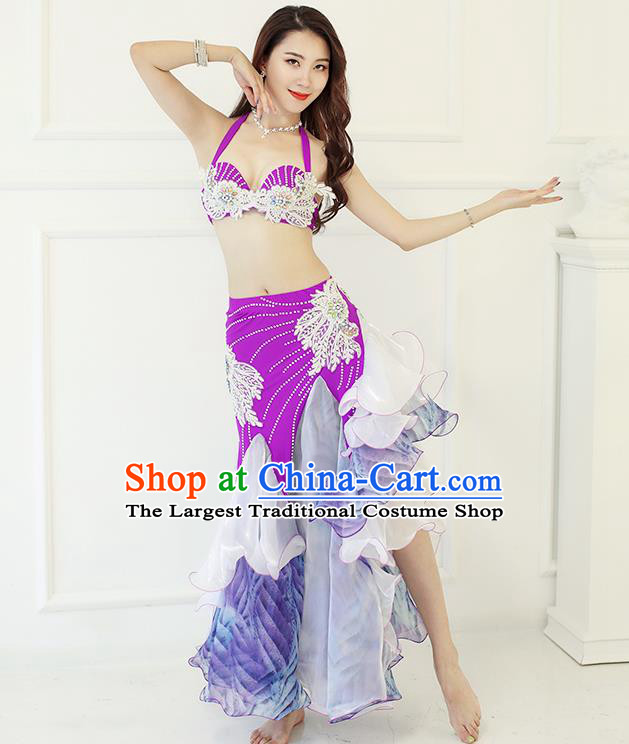 Indian Oriental Dance Purple Uniforms Asian Belly Dance Performance Costumes Raks Sharki Dancewear
