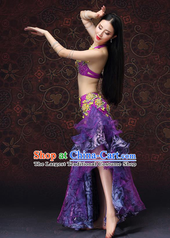 Asian Belly Dance Costumes Indian Raks Sharki Bra and Skirt Oriental Dance Purple Uniforms