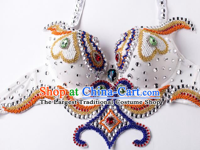 Indian Belly Dance White Uniforms Asian Oriental Dance Clothing Traditional Stage Performance Bra and Fishtail Skirt