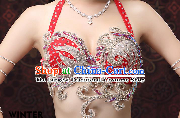 Asian Oriental Dance Uniforms Belly Dance Costumes Indian Raks Sharki Bra and Red Lace Skirt