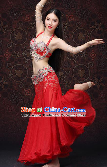 Asian Oriental Dance Uniforms Belly Dance Costumes Indian Raks Sharki Bra and Red Lace Skirt