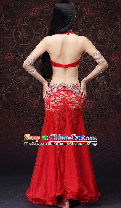 Asian Oriental Dance Uniforms Belly Dance Costumes Indian Raks Sharki Bra and Red Lace Skirt