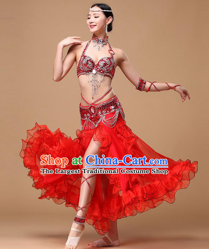 Traditional Asian Oriental Dance Group Dance Costumes Indian Belly Dance  Competition Sexy Red Uniforms