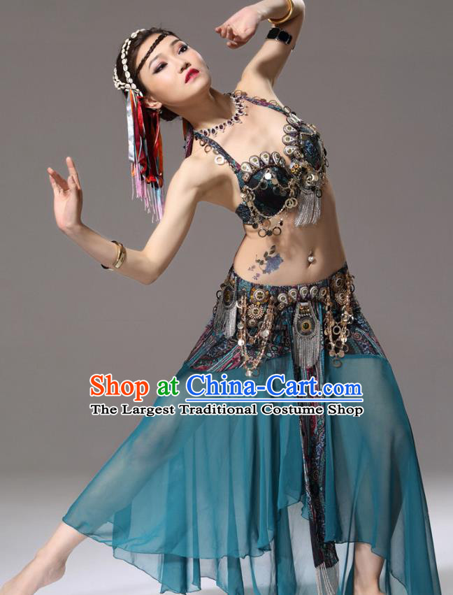 Traditional Indian Belly Dance Green Uniforms Asian Oriental Dance Costumes Primitive Tribe Performance Dress