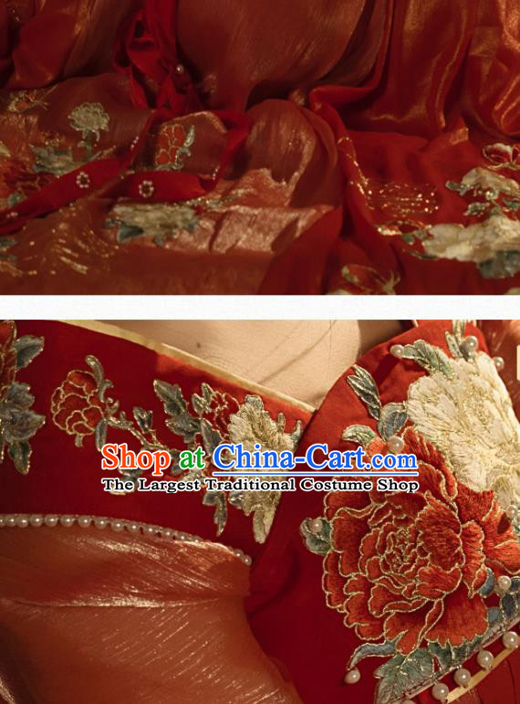China Traditional Jin Dynasty Imperial Concubine Historical Clothing Ancient Court Woman Red Hanfu Dress Garments