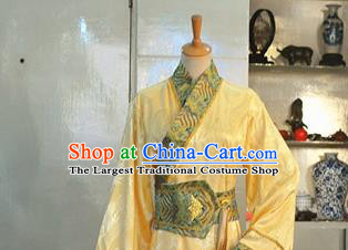 Chinese Ancient Monarch Hanfu Clothing Drama Cosplay Crown Prince Golden Apparels Han Dynasty King Garment Costumes