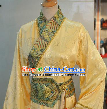 Chinese Ancient Monarch Hanfu Clothing Drama Cosplay Crown Prince Golden Apparels Han Dynasty King Garment Costumes