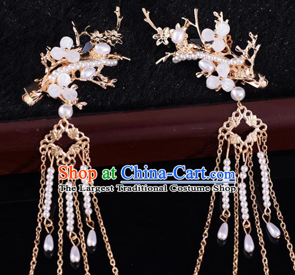 Chinese Bride Headdress Traditional Wedding Hair Accessories Classical Xiuhe Suit Hair Comb and Tassel Hair Claws