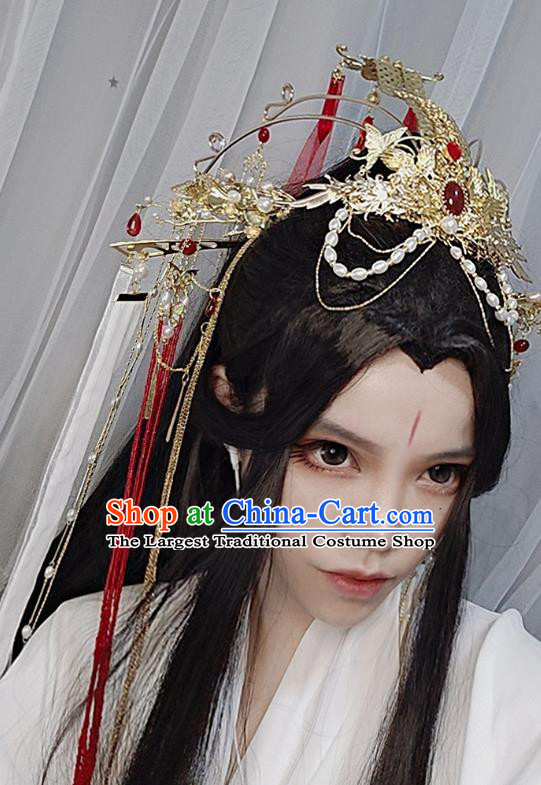 Chinese Ancient Swordswoman Wedding Hair Accessories Traditional Jin Dynasty Princess Golden Phoenix Coronet Headdress