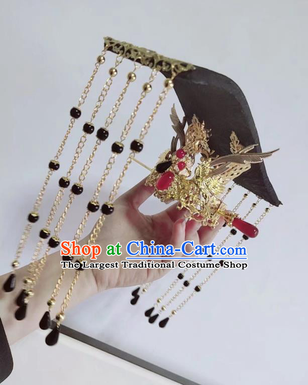 Chinese Ancient Emperor Tassel Hat Hair Accessories Traditional Qin Dynasty Monarch King Headdress