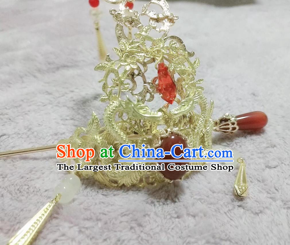 Chinese Ancient Emperor Golden Hairdo Crown Hair Accessories Traditional Tang Dynasty King Headwear
