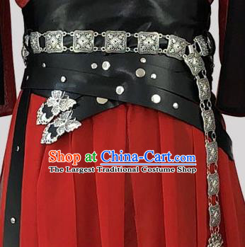 Chinese Cosplay Chivalrous Male Red Apparels Tang Dynasty Swordsman Garment Costumes Ancient Knight Clothing
