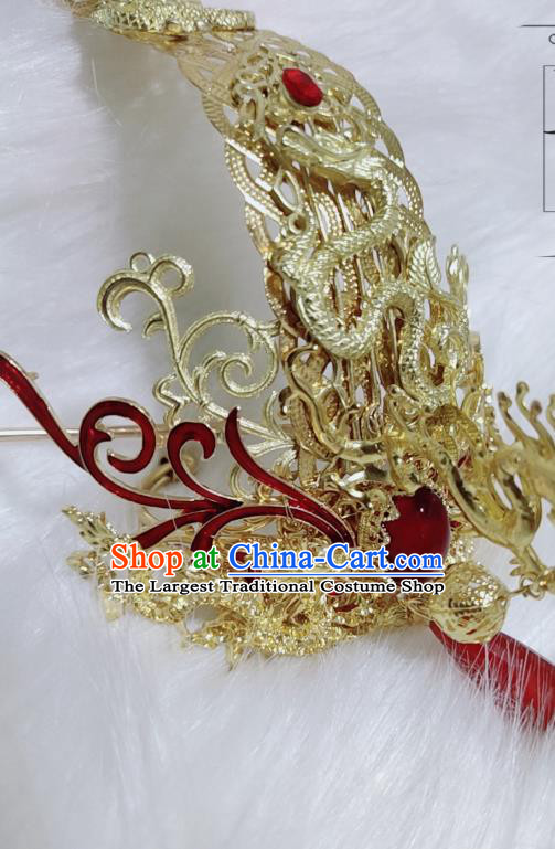 Chinese Ancient King Golden Dragon Hairdo Crown Hair Accessories Traditional Jin Dynasty Royal Highness Headwear