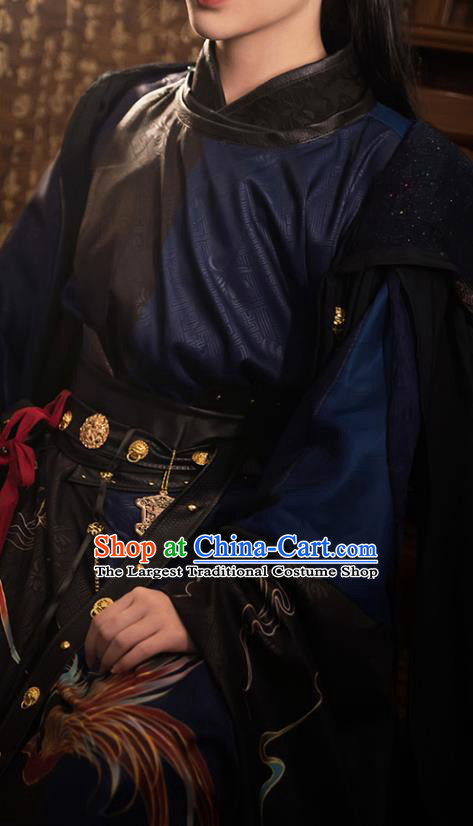Chinese Cosplay Swordsman Black Apparels Song Dynasty Knight Garment Costumes Ancient Imperial Bodyguard Clothing