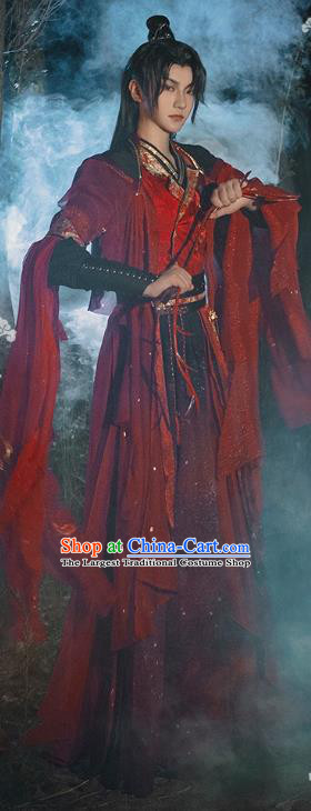 Chinese Cosplay Swordsman Mo Ran Wedding Apparels Noble Childe Garment Costumes Ancient Knight Red Clothing