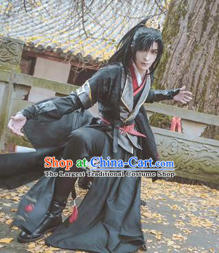 Chinese Cosplay Swordsman Helan Que Apparels Ancient Young Man Garment Costumes Qin Dynasty Knight Black Clothing