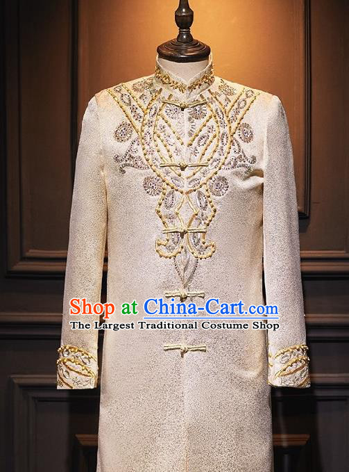 Indian Traditional Wedding Garment Costumes India Bridegroom Embroidered Golden Long Gown