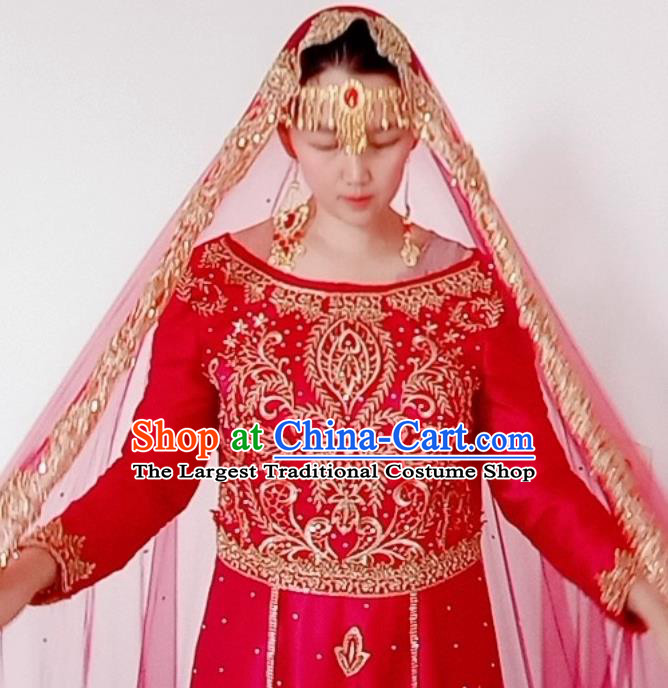 Asian India Bride Red Sari Dress Garment Indian Traditional Wedding Saree Clothing