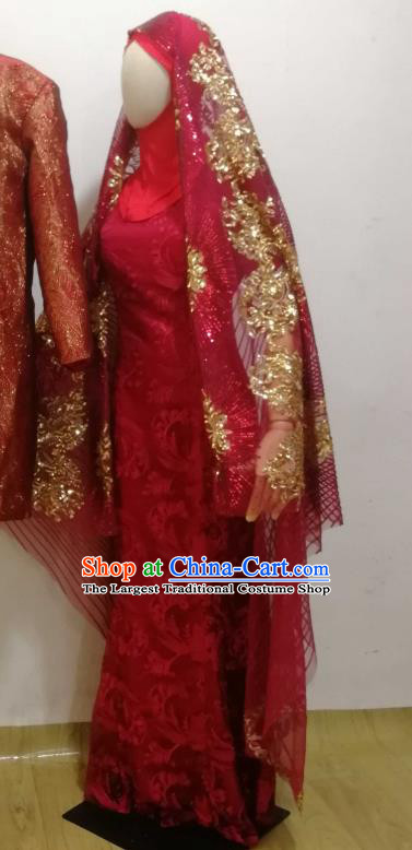 Asian India Bride Garment Indian Traditional Wedding Red Dress Pakistan Woman Clothing