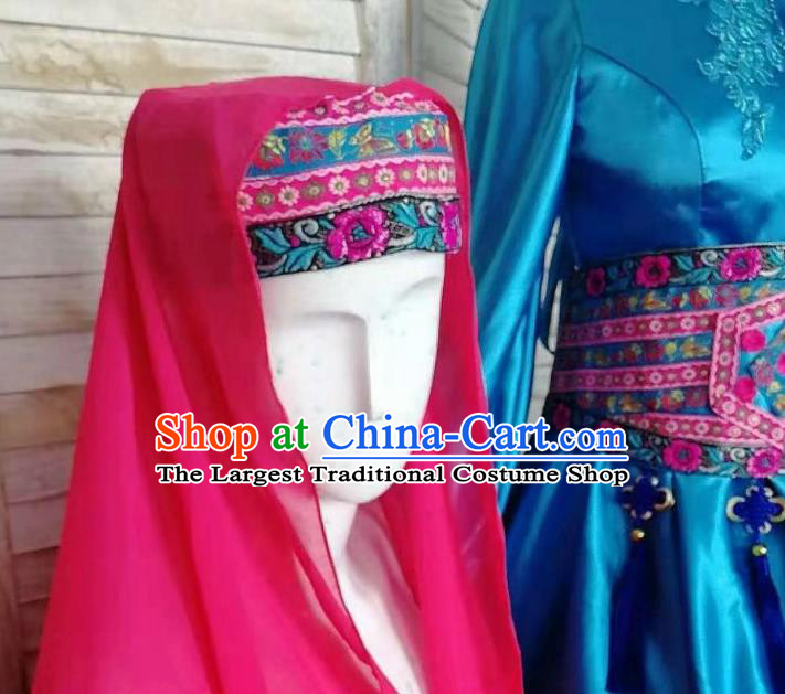 Chinese Hui Ethnic Bride Clothing Traditional Wedding Garment Costumes Classical Embroidered Royalblue Dress