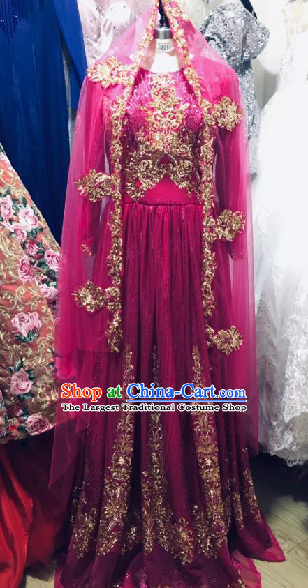 Asian India Bride Rosy Sari Dress Garment Indian Traditional Wedding Lehenga Clothing