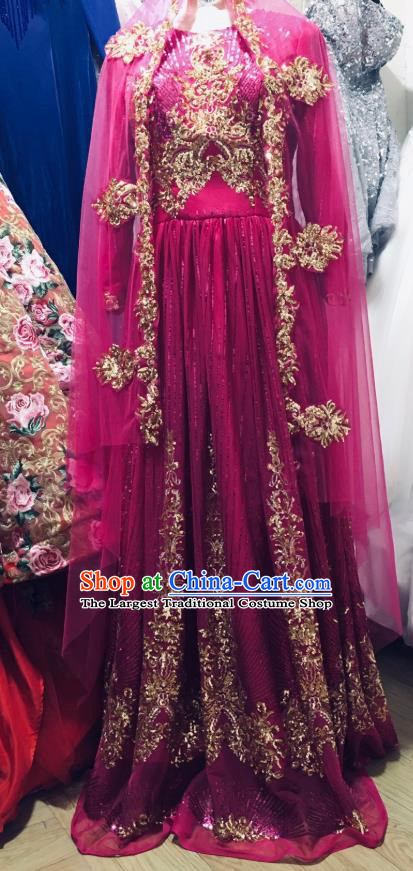 Asian India Bride Rosy Sari Dress Garment Indian Traditional Wedding Lehenga Clothing