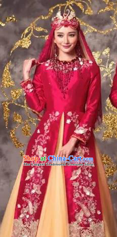 Asian India Court Bride Wine Red Dress Garment Indian Traditional Wedding Lehenga Clothing