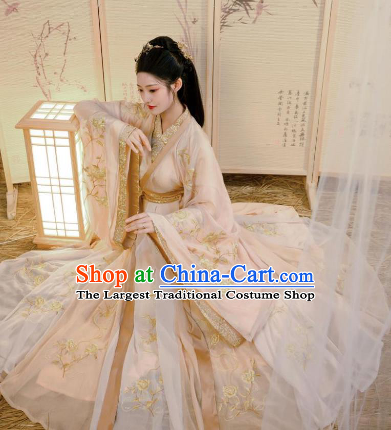 China Traditional Jin Dynasty Court Woman Historical Clothing Ancient Palace Princess Embroidered Hanfu Dress Garments