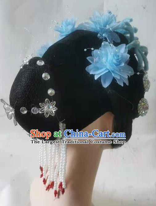 Chinese Classical Dance Headdress Traditional Stage Performance Wigs Hair Accessories Beijing Opera Headwear