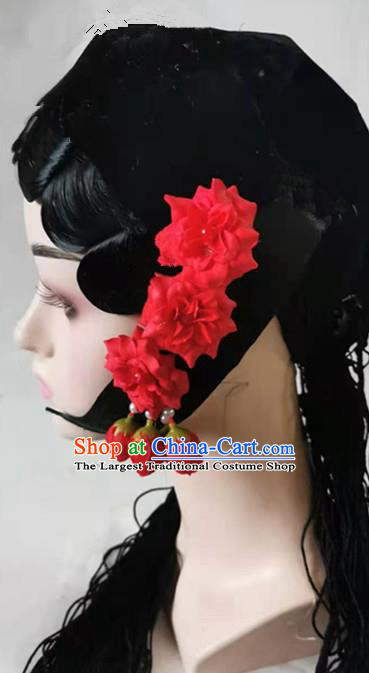 Chinese Beijing Opera Hua Tan Headwear Classical Dance Headdress Traditional Stage Performance Wigs Hair Accessories