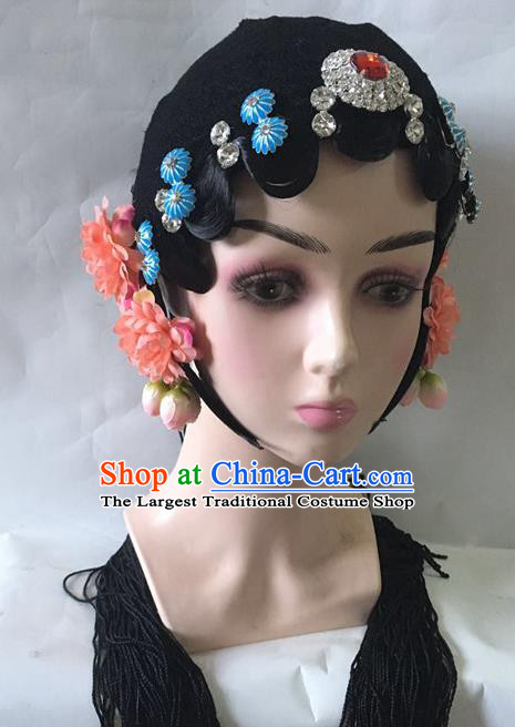 Chinese Classical Dance Hair Accessories Traditional Stage Performance Wigs and Hairpins Beijing Opera Diva Headdress