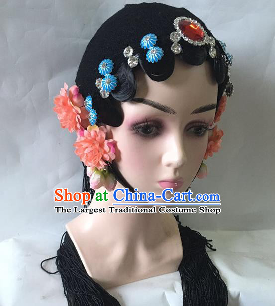 Chinese Traditional Beijing Opera Actress Wigs and Hairpins Stage Performance Headdress Classical Dance Hair Accessories