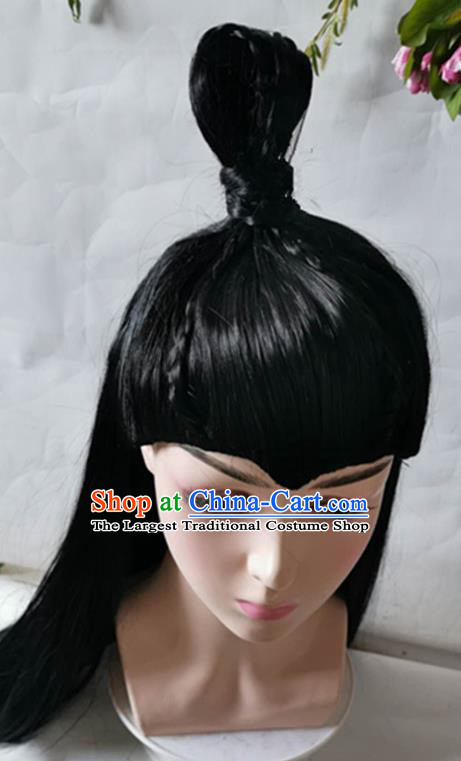 China Traditional Ming Dynasty Childe Wig Sheath Headwear Cosplay Swordsman Wigs