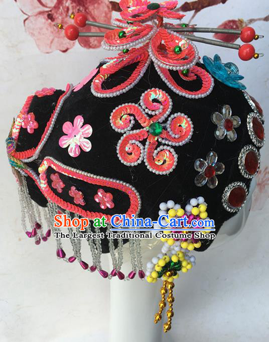 Chinese Classical Dance Wigs Sheath Traditional Peking Opera Diva Red Butterfly Hair Accessories Stage Performance Headdress