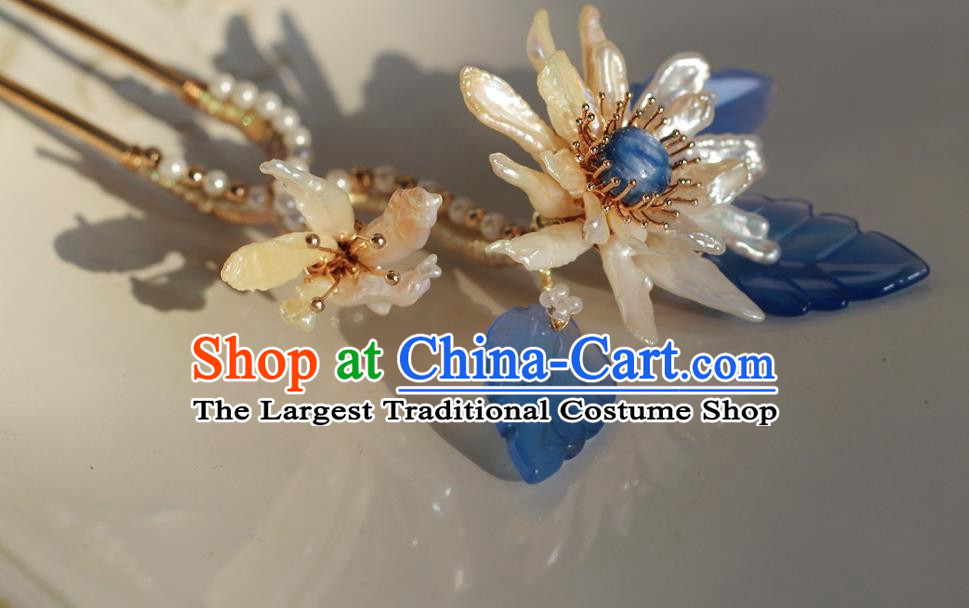 China Traditional Hanfu Hair Accessories Ancient Princess Chrysanthemum Hairpin Song Dynasty Young Beauty Shell Hair Stick